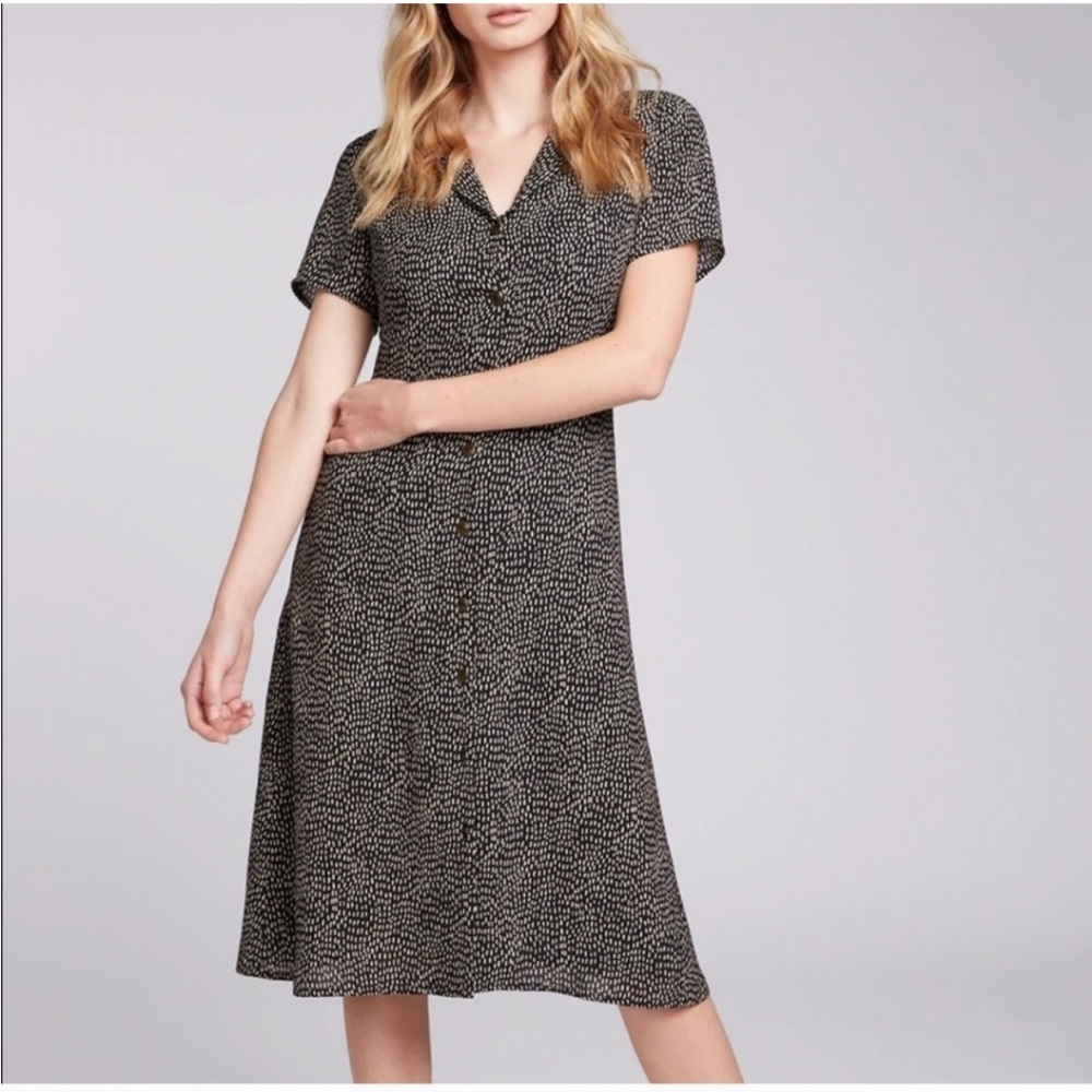 Everly Printed Button Down Shirt Midi Dress Black & White Lines